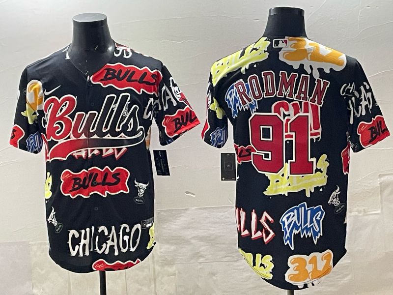Men Chicago Bulls Nike #91 Rodman black NBA 2025 Jersey style 03